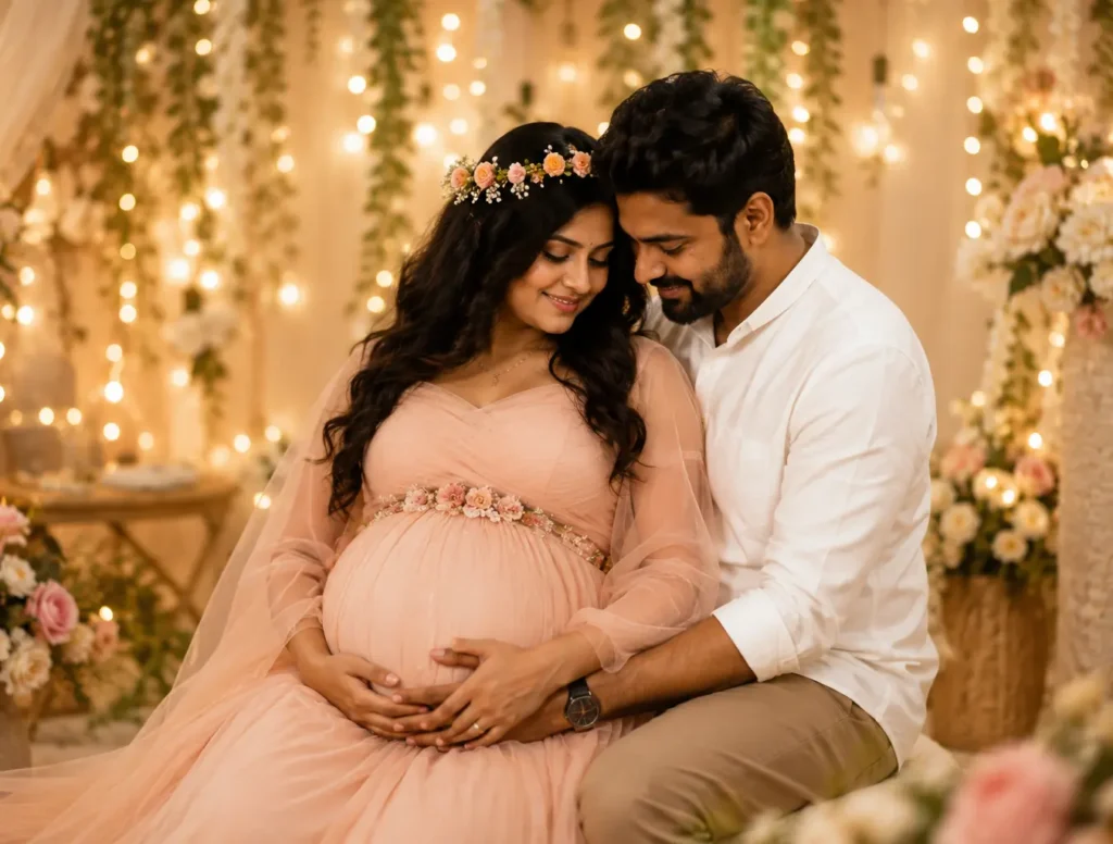 Outdoor maternity photoshoot in indoor light