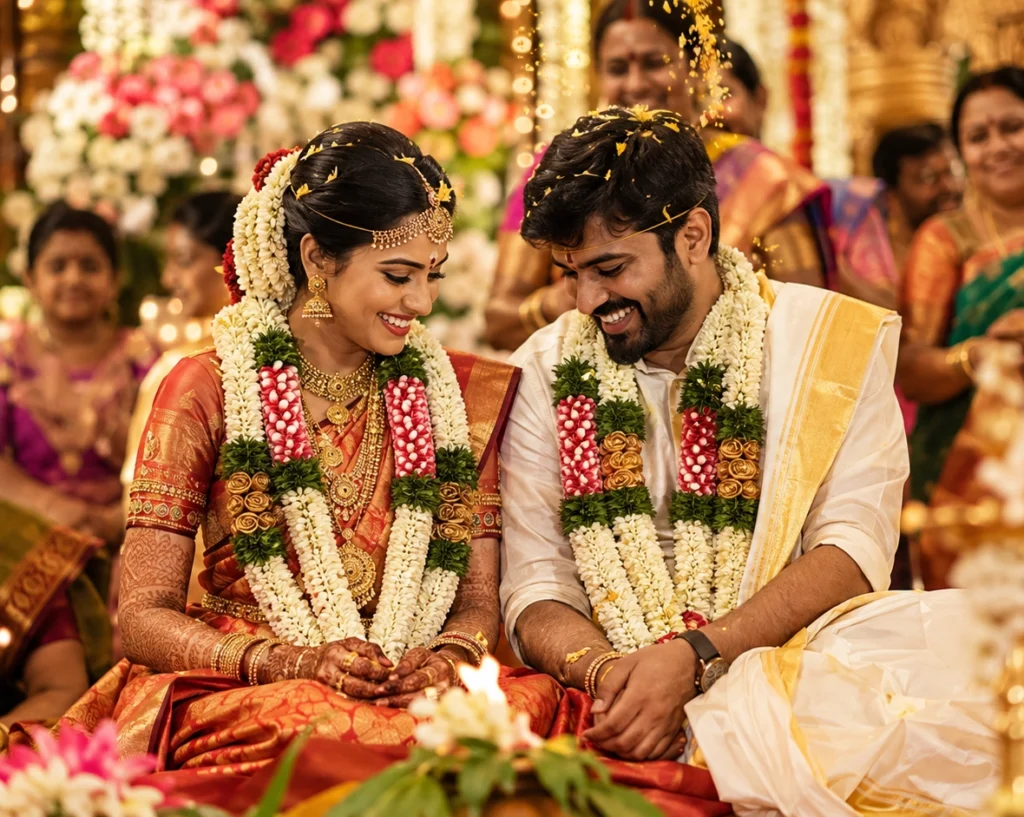 Traditional wedding ceremony with bride and groom